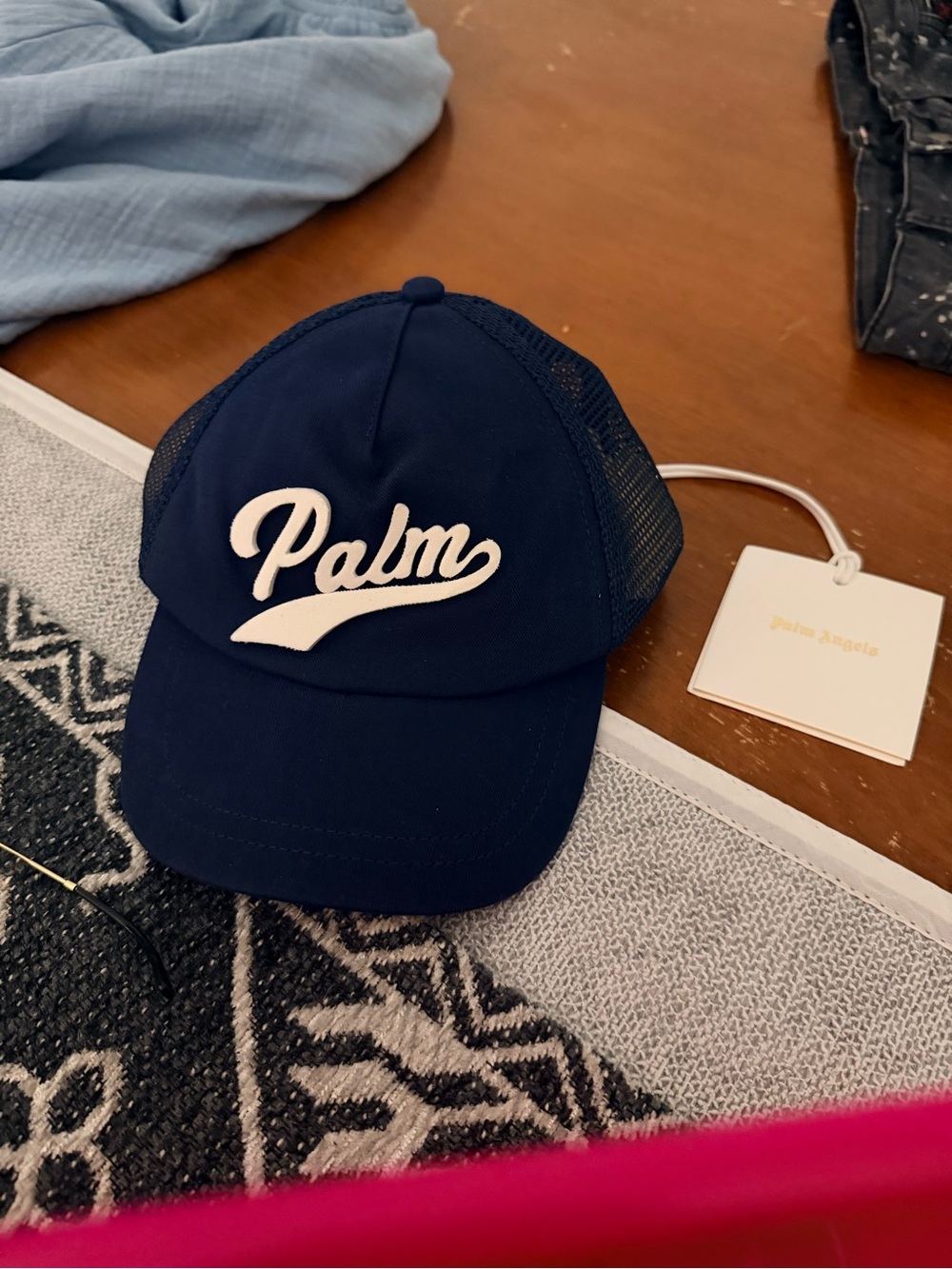 Palm angel’s White Script with Navy Trucker Hat New
